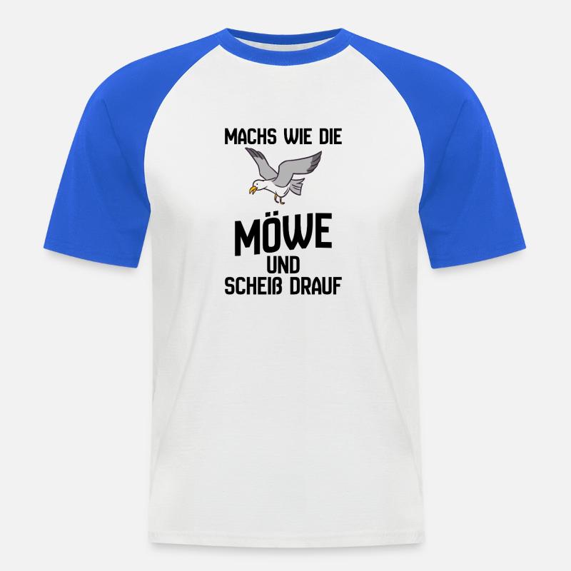 Seemöwe im Flug Cartoon-Design - Scheiß drauf - Männer Baseball-T-Shirt - Weiß/Royalblau