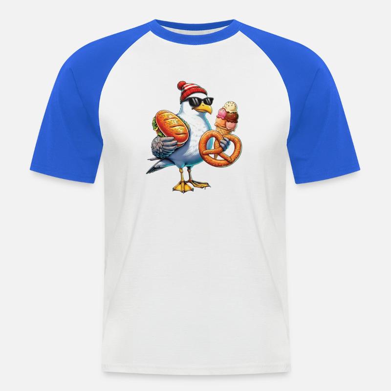 Möwe Brezel Eiscreme - Männer Baseball-T-Shirt - Weiß/Royalblau