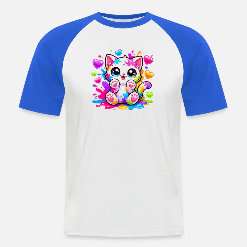 Katzenkunst Farbexplosion - Männer Baseball-T-Shirt - Weiß/Royalblau