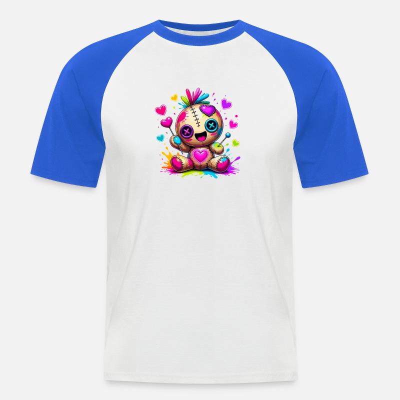 Patchwork-Kuscheltier mit Neonherzen - Männer Baseball-T-Shirt - Weiß/Royalblau