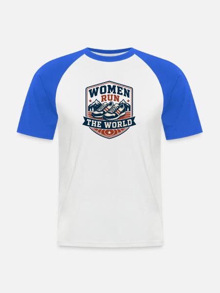 Frauen beherrschen die Welt - Männer Baseball-T-Shirt - Weiß/Royalblau