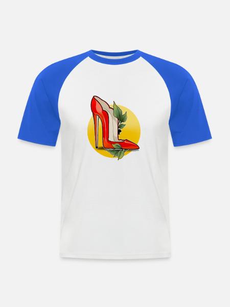 Roter Highheel mit Blattakzent - Männer Baseball-T-Shirt - Weiß/Royalblau