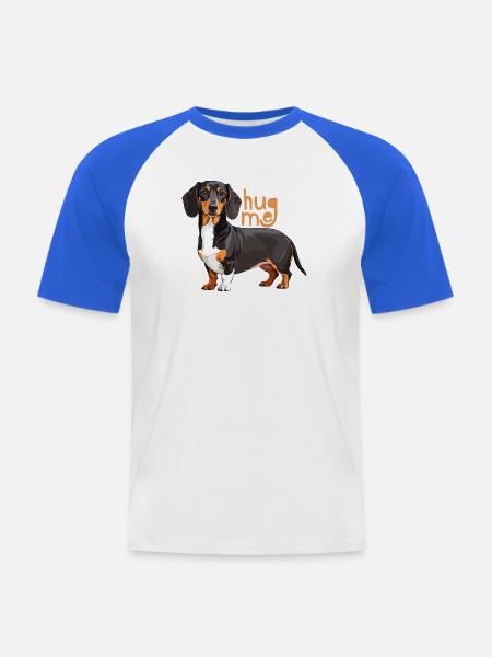 Knuddel-Dackel mit hug me Schrift - Männer Baseball-T-Shirt - Weiß/Royalblau