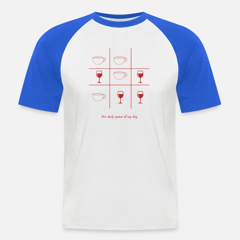 Kaffee oder Wein englisch - Männer Baseball-T-Shirt - Weiß/Royalblau