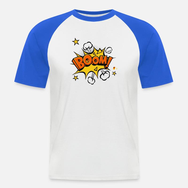 Boom Comic Explosion - Männer Baseball-T-Shirt - Weiß/Royalblau