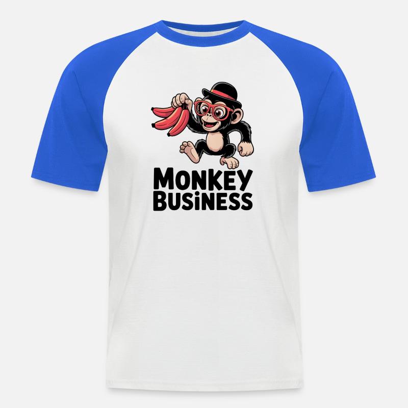 Affengeschäft - Männer Baseball-T-Shirt - Weiß/Royalblau