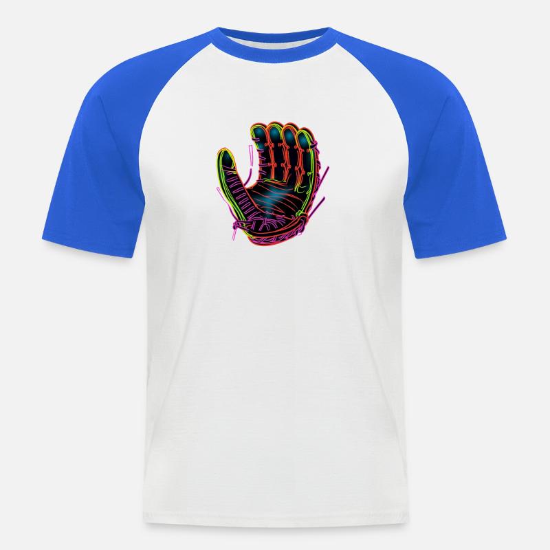 Baseball Handschuh Synthwave - Männer Baseball-T-Shirt - Weiß/Royalblau