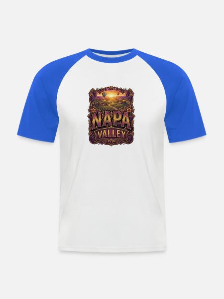 Napa Valley Weinlandschaft Ornament - Männer Baseball-T-Shirt - Weiß/Royalblau