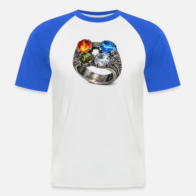 Vier-Elemente-Ring mit Edelsteinen - Männer Baseball-T-Shirt - Weiß/Royalblau