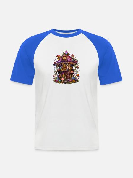 Märchenpilzhaus mit Kristallen - Männer Baseball-T-Shirt - Weiß/Royalblau