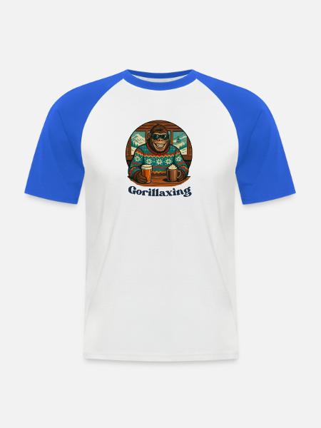 Apres Ski Hütte Gorilla Relax - Männer Baseball-T-Shirt - Weiß/Royalblau