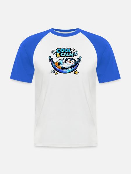 Cool & Calm Penguin Relaxed - Men's Baseball T-Shirt - white/royal blue