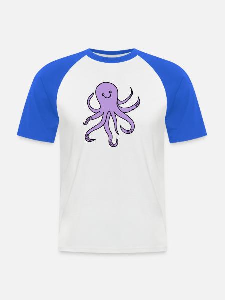 Charme de pieuvre violette - T-shirt baseball manches courtes Homme - blanc/bleu royal