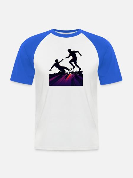 Fußballspieler Comic Kopfball Duell bunt - Männer Baseball-T-Shirt - Weiß/Royalblau