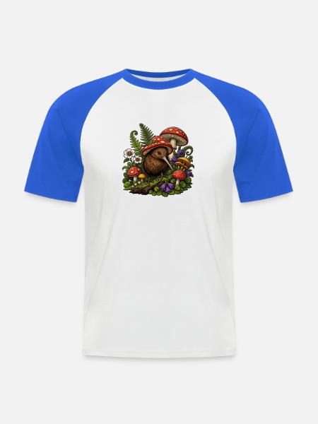 Kiwi im Pilzreich Farbintensive Waldszene - Männer Baseball-T-Shirt - Weiß/Royalblau