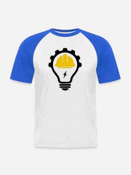 Elektriker Bauhelm Blitz und Glühbirne - Männer Baseball-T-Shirt - Weiß/Royalblau