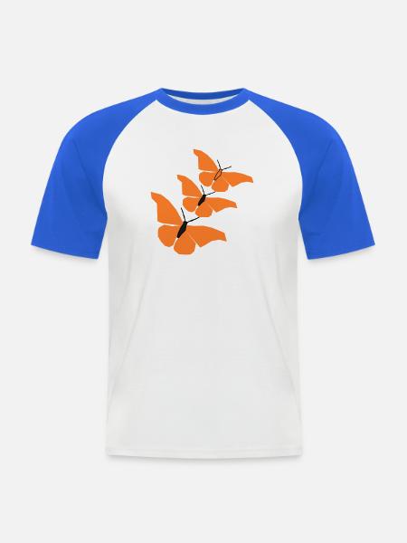 3_schmetterlinge_22 - T-shirt baseball manches courtes Homme - blanc/bleu royal