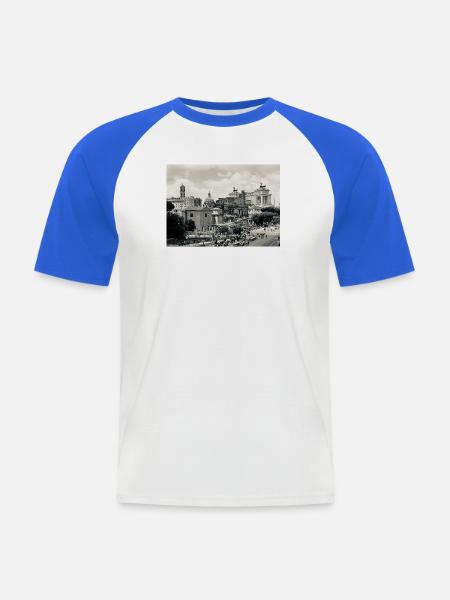 Sepia Rom: Kolosseum und Platz - Männer Baseball-T-Shirt - Weiß/Royalblau