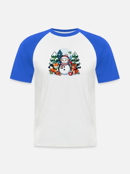 Cozy Snowman with Winter Friends - Men's Baseball T-Shirt - white/royal blue