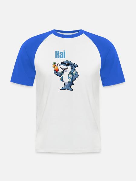 Hai-Life | Cooler Cartoon-Hai mit Sommerfeeling - Männer Baseball-T-Shirt - Weiß/Royalblau