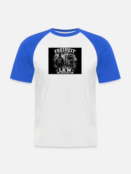 Freiheit auf Rädern: LKW-Liebe - Männer Baseball-T-Shirt - Weiß/Royalblau