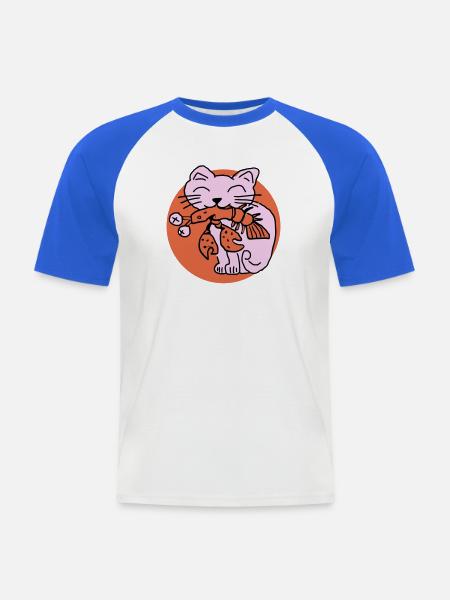Cat eats cancer - Men's Baseball T-Shirt - white/royal blue