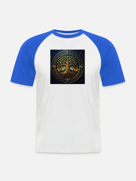 Arbre mystique aux bijoux et nœuds - T-shirt baseball manches courtes Homme - blanc/bleu royal