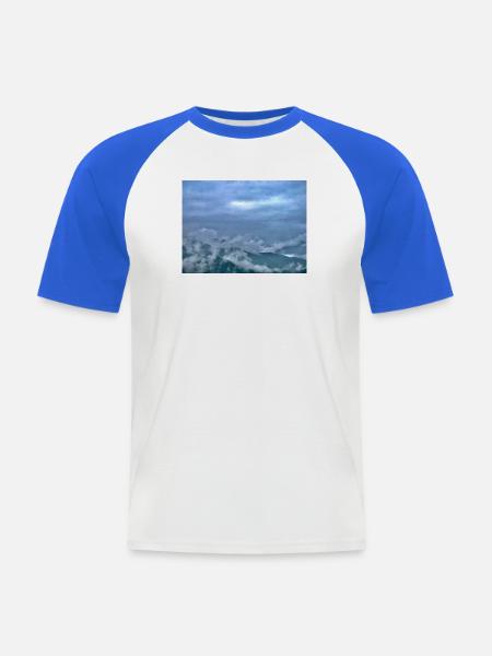 Nebel über Berglandschaft Morgenlicht - Männer Baseball-T-Shirt - Weiß/Royalblau