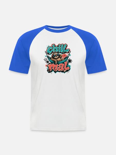 Chill Times Cool Sloth Graffiti Design - Men's Baseball T-Shirt - white/royal blue