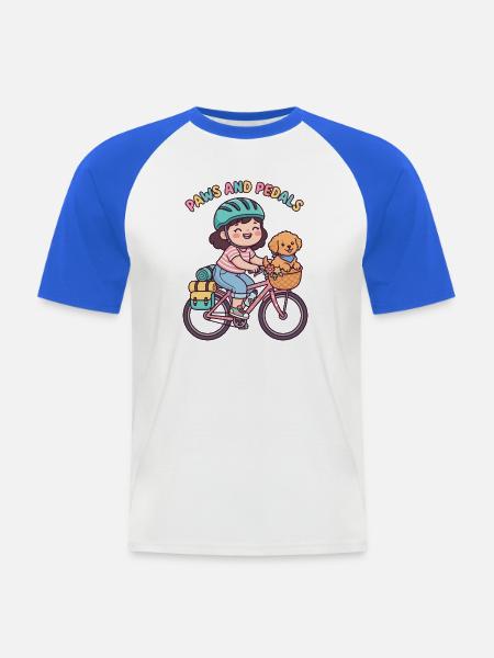 Pfoten und Pedale süßer Fahrradaufkleber - Männer Baseball-T-Shirt - Weiß/Royalblau