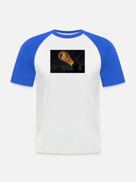 Bitcoin Scheinwerfer über der Stadt - Männer Baseball-T-Shirt - Weiß/Royalblau