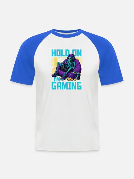 Skeleton Gamer Gaming Halloween - Männer Baseball-T-Shirt - Weiß/Royalblau