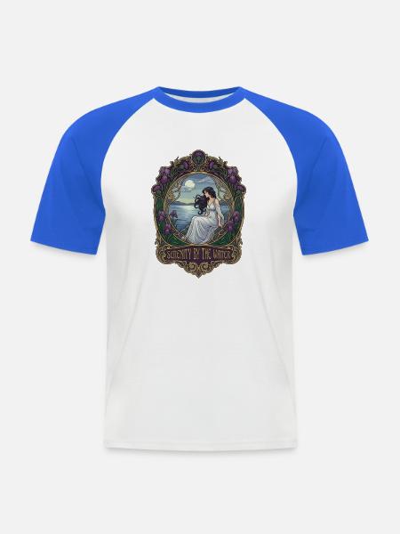 Frieden am Wasser im Jugendstil - Männer Baseball-T-Shirt - Weiß/Royalblau