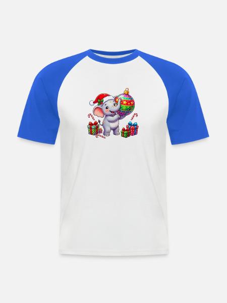 Niedliches Elefanten-Weihnachtsmann-Ornament - Männer Baseball-T-Shirt - Weiß/Royalblau