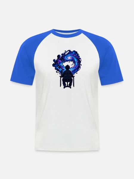 Kosmische Kreativität am Schreibtisch - Männer Baseball-T-Shirt - Weiß/Royalblau