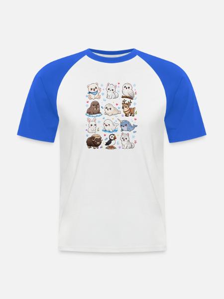 Kawaii Polartiere | Arktis & Winter - Männer Baseball-T-Shirt - Weiß/Royalblau