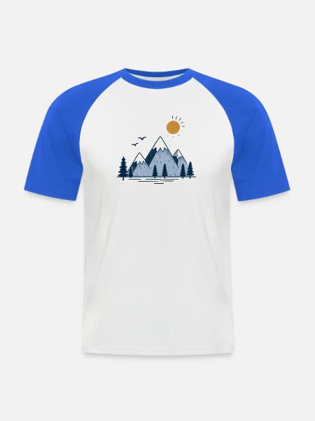 Berglandschaft mit Sonne und Tannen - Männer Baseball-T-Shirt - Weiß/Royalblau