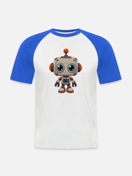 Strick-Roboter - Männer Baseball-T-Shirt - Weiß/Royalblau