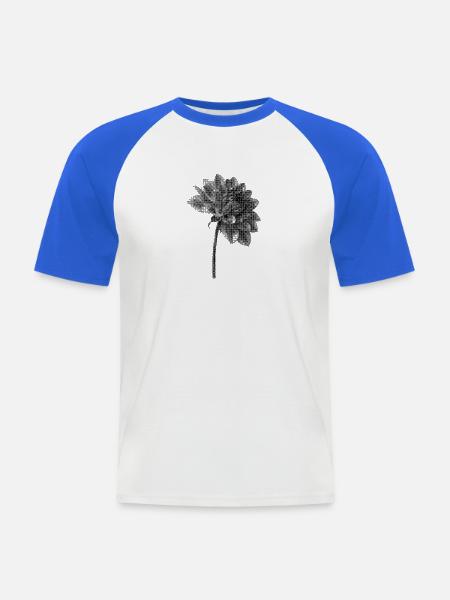Graustufenblüte im Halbton-Bipmap-Effekt - Männer Baseball-T-Shirt - Weiß/Royalblau