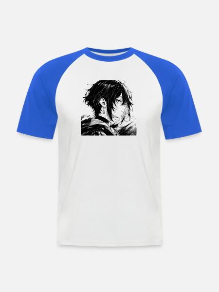 Monochromer Manga-Charakter Profil - Männer Baseball-T-Shirt - Weiß/Royalblau