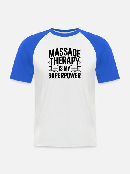 Massagetherapie ist meine Superkraft - Männer Baseball-T-Shirt - Weiß/Royalblau