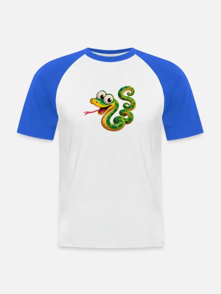 Glückliche grüne Cartoon-Schlange - Männer Baseball-T-Shirt - Weiß/Royalblau