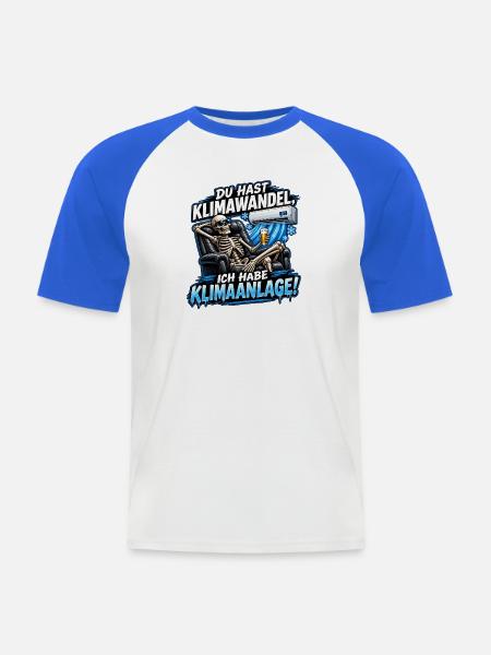 Klimawandel vs Klimaanlage Skelett - Männer Baseball-T-Shirt - Weiß/Royalblau