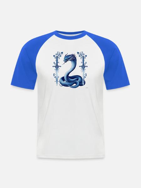 Design von blauen Schlangen-Dekorationsschwertern. - Männer Baseball-T-Shirt - Weiß/Royalblau