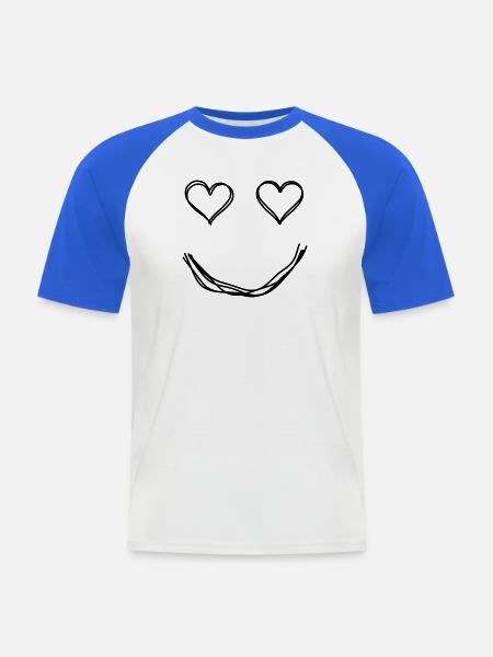 Gesicht mit Herzaugen handgezeichnet - Männer Baseball-T-Shirt - Weiß/Royalblau