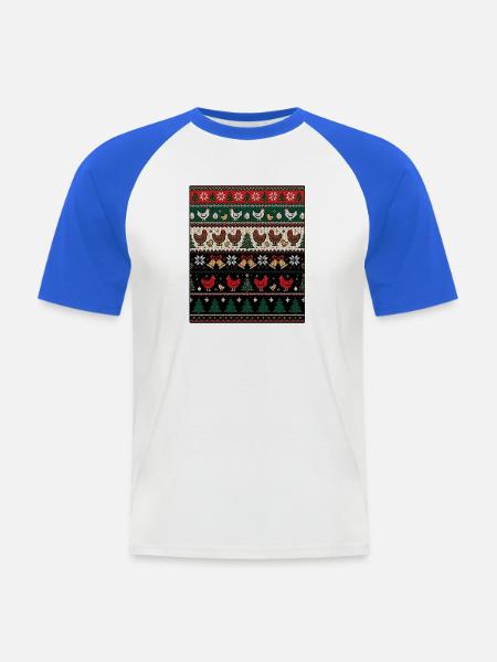 Hühner Weihnachts Strickdesign - Männer Baseball-T-Shirt - Weiß/Royalblau