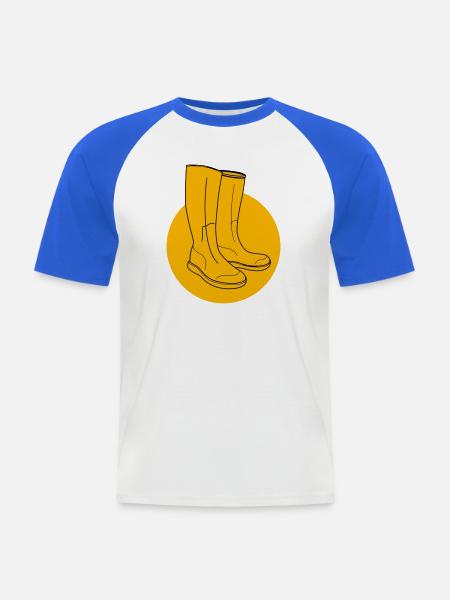 Gelbe Gummistiefel - Männer Baseball-T-Shirt - Weiß/Royalblau