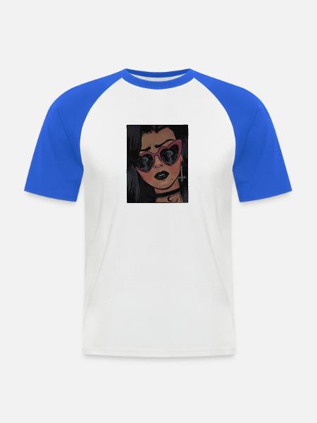 Pink-Skull-Sonnenbrille Gothic - Männer Baseball-T-Shirt - Weiß/Royalblau