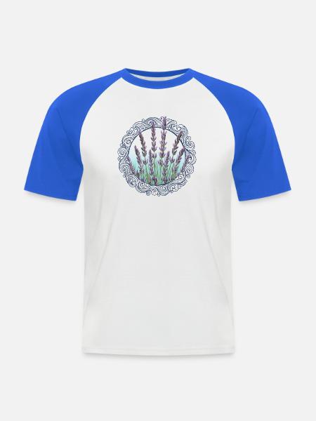 Lavendel in verzierten Rahmen Lavendelblüten - Männer Baseball-T-Shirt - Weiß/Royalblau