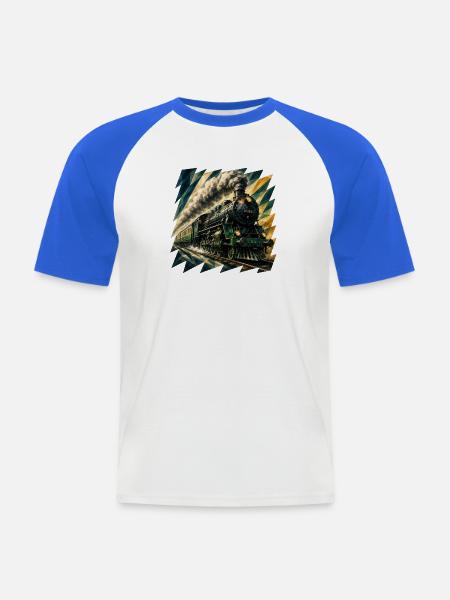 Dampfzug Prisma Collage - Männer Baseball-T-Shirt - Weiß/Royalblau